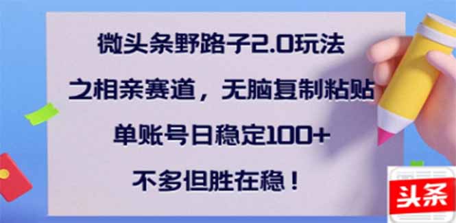 （14334期）微头条野路子2.0玩法之相亲赛道，无脑搬砖复制粘贴，单账号日稳定300+…-融信e客