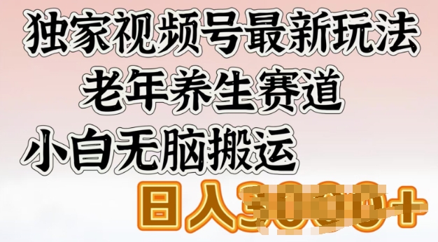 独家视频号最新玩法，老年养生赛道，小白无脑搬运，日入多张-融信e客