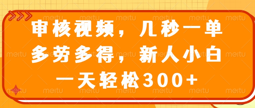 （14294期）审核视频，几秒一单，多劳多得，新人小白一天轻松300+-融信e客
