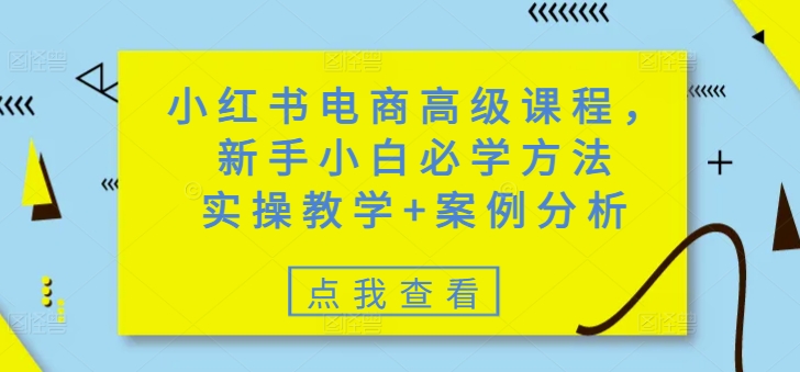 小红书电商高级课程，新手小白必学方法，实操教学+案例分析-融信e客